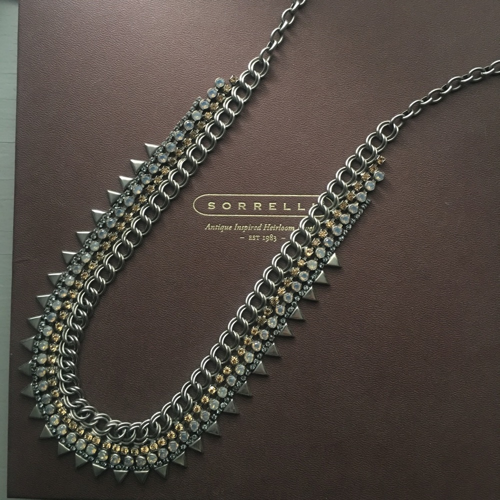 Sorrelli Silver and Gold Crystal Multi-Row Statement Necklace